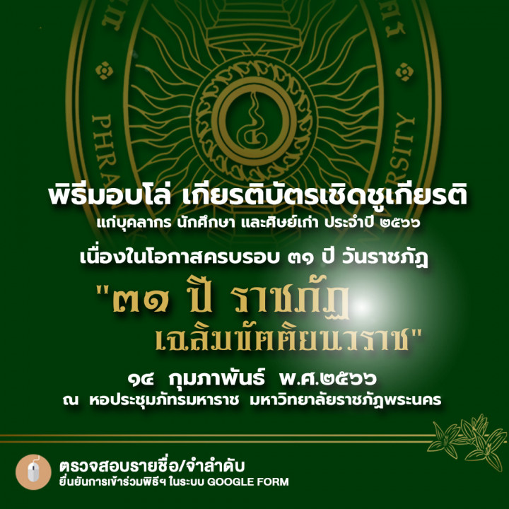 พิธีมอบโล่ เกียรติบัตรเชิดชูเกียรติแก่บุคลากร นักศึกษา และศิษย์เก่า ประจำปี 2566