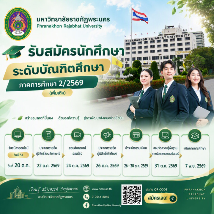 ประกาศ รับสมัครนักศึกษา ระดับบัณฑิตศึกษา ภาคการศึกษา 2/2569 (เพิ่มเติม)