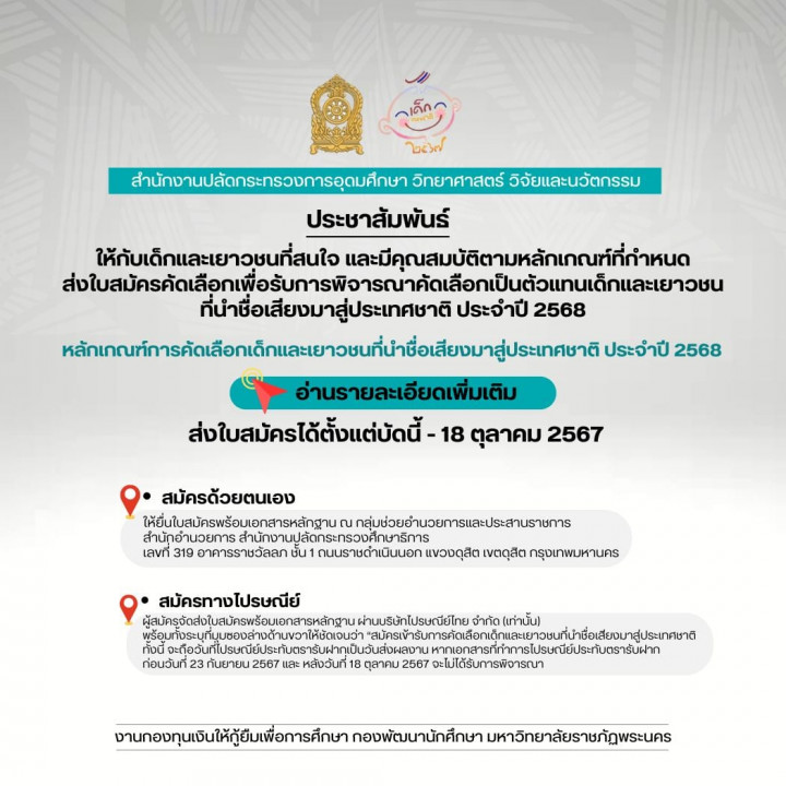 การคัดเลือกเด็กและเยาวชนที่นำชื่อเสียงมาสู่ประเทศชาติ ประจำปี 2568