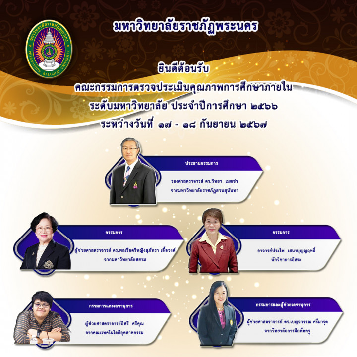 มหาวิทยาลัยราชภัฏพระนคร ยินดีต้อนรับคณะกรรมการตรวจประเมินคุณภาพการศึกษาภายใน ระดับมหาวิทยาลัย ประจำปีการศึกษา 2566